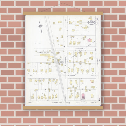 Old map wall art mockup — magnetic wood frame on brick wall — Sanborn Fire Insurance Map from Sycamore, De Kalb County, Illinois (1912), Sheet #0002