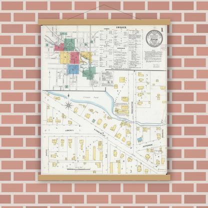 Old map wall art mockup — magnetic wood frame on brick wall — Sanborn Fire Insurance Map from Ripon, Fond du Lac County, Wisconsin (1904) - Complete Map Set