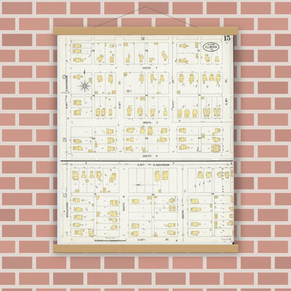 Old map wall art mockup — magnetic wood frame on brick wall — Sanborn Fire Insurance Map from Elwood, Madison County, Indiana (1899), Sheet #0015