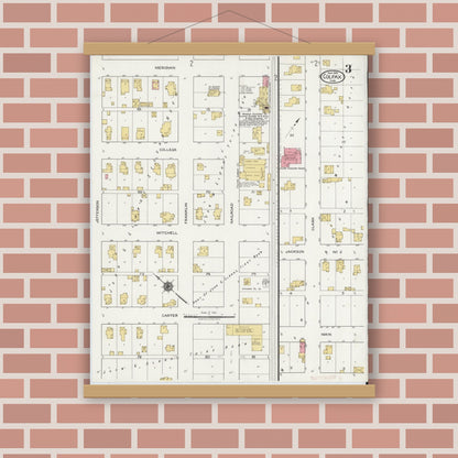Old map wall art mockup — magnetic wood frame on brick wall — Sanborn Fire Insurance Map from Colfax, Clinton County, Indiana (1919), Sheet #0003