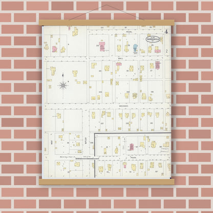Old map wall art mockup — magnetic wood frame on brick wall — Sanborn Fire Insurance Map from Harrisonville, Cass County, Missouri (1902), Sheet #0004