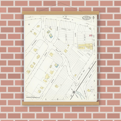 Old map wall art mockup — magnetic wood frame on brick wall — Sanborn Fire Insurance Map from Larchmont, Westchester County, New York (1911), Sheet #0005