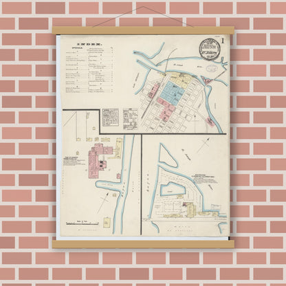 Old map wall art mockup — magnetic wood frame on brick wall — Sanborn Fire Insurance Map from Saint Joseph, Berrien County, Michigan (1884) - Complete Map Set