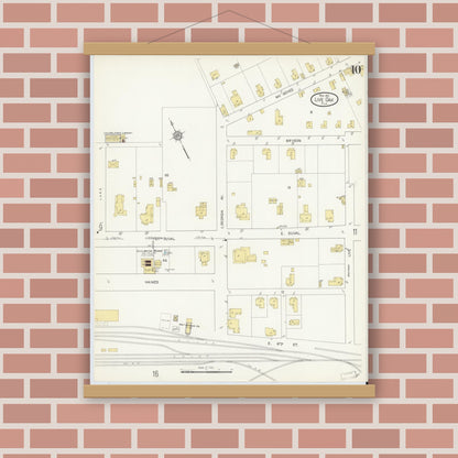 Old map wall art mockup — magnetic wood frame on brick wall — Sanborn Fire Insurance Map from Live Oak, Suwanee County, Florida (1912), Sheet #0010