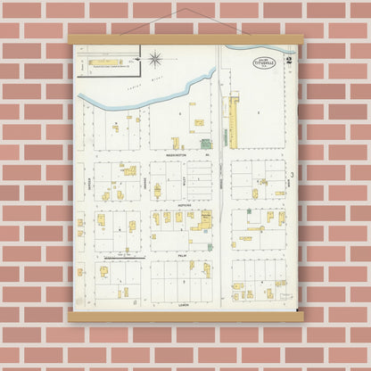 Old map wall art mockup — magnetic wood frame on brick wall — Sanborn Fire Insurance Map from Titusville, Brevard County, Florida (1903), Sheet #0002