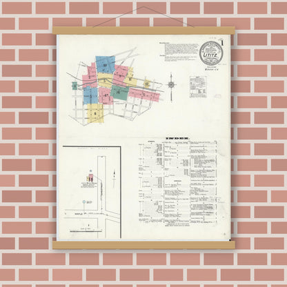 Old map wall art mockup — magnetic wood frame on brick wall — Sanborn Fire Insurance Map from Lititz, Lancaster County, Pennsylvania (1912) - Complete Map Set