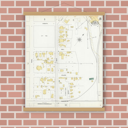 Old map wall art mockup — magnetic wood frame on brick wall — Sanborn Fire Insurance Map from Beaumont, Jefferson County, Texas (1902), Sheet #0008