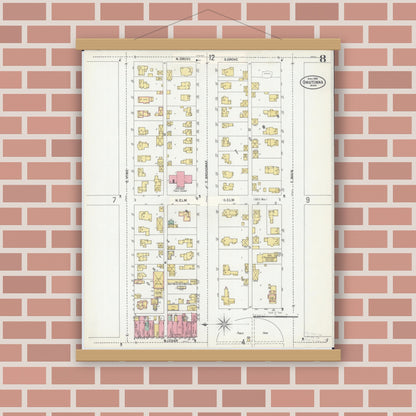 Old map wall art mockup — magnetic wood frame on brick wall — Sanborn Fire Insurance Map from Owatonna, Steele County, Minnesota (1900), Sheet #0008