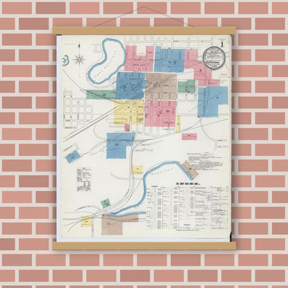 Old map wall art mockup — magnetic wood frame on brick wall — Sanborn Fire Insurance Map from Ishpeming, Marquette County, Michigan (1892) - Complete Map Set