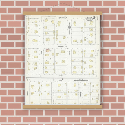 Old map wall art mockup — magnetic wood frame on brick wall — Sanborn Fire Insurance Map from Chenoa, McLean County, Illinois (1914), Sheet #0005