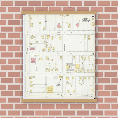 Old map wall art mockup — magnetic wood frame on brick wall — Sanborn Fire Insurance Map from Manchester, Adams County, Ohio (1904), Sheet #0007