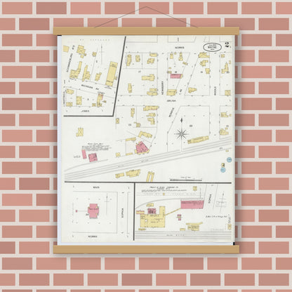 Old map wall art mockup — magnetic wood frame on brick wall — Sanborn Fire Insurance Map from Wayne, Wayne County, Michigan (1900), Sheet #0002