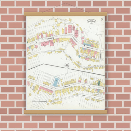 Old map wall art mockup — magnetic wood frame on brick wall — Sanborn Fire Insurance Map from Mauch Chunk, Carbon County, Pennsylvania (1902), Sheet #0003
