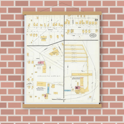 Old map wall art mockup — magnetic wood frame on brick wall — Sanborn Fire Insurance Map from Cadillac, Wexford County, Michigan (1906), Sheet #0019