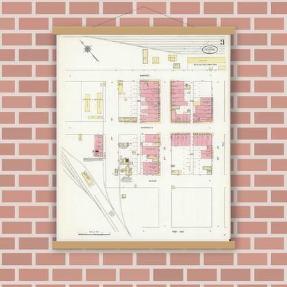 Old map wall art mockup — magnetic wood frame on brick wall — Sanborn Fire Insurance Map from Hearne, Robertson County, Texas (1911), Sheet #0003
