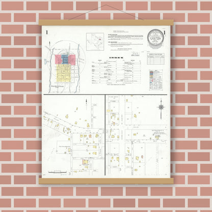 Old map wall art mockup — magnetic wood frame on brick wall — Sanborn Fire Insurance Map from Canton, Van Zandt County, Texas (1941) - Complete Map Set