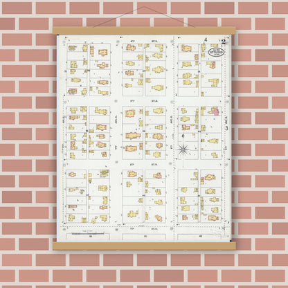 Old map wall art mockup — magnetic wood frame on brick wall — Sanborn Fire Insurance Map from Saint Cloud, Stearns, Benton, and Sherburne Counties, Minnesota (1904), Sheet #0002