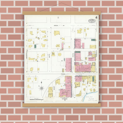 Old map wall art mockup — magnetic wood frame on brick wall — Sanborn Fire Insurance Map from Orange, Orange County, Texas (1909), Sheet #0004