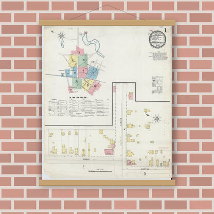 Old map wall art mockup — magnetic wood frame on brick wall — Sanborn Fire Insurance Map from Haddonfield, Camden County, New Jersey (1897), Sheet #0001