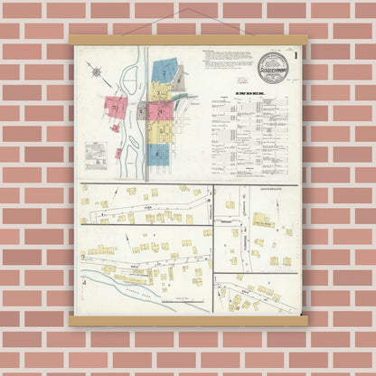 Old map wall art mockup — magnetic wood frame on brick wall — Sanborn Fire Insurance Map from Susquehanna, Susquehanna County, Pennsylvania (1911), Sheet #0001