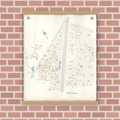 Old map wall art mockup — magnetic wood frame on brick wall — Sanborn Fire Insurance Map from Manville, Somerset County, New Jersey (1949), Sheet #0010