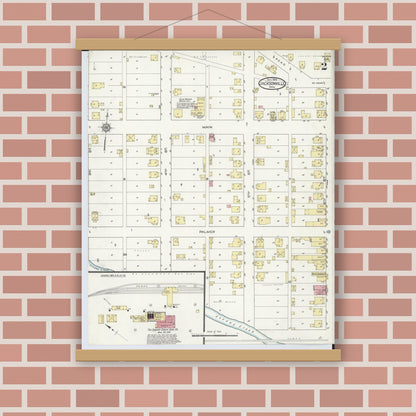 Old map wall art mockup — magnetic wood frame on brick wall — Sanborn Fire Insurance Map from Jacksonville, Athens County, Ohio (1913), Sheet #0002