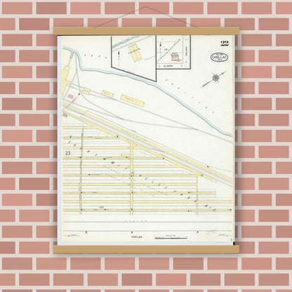 Old map wall art mockup — magnetic wood frame on brick wall — Sanborn Fire Insurance Map from Cadillac, Wexford County, Michigan (1914), Sheet #0022