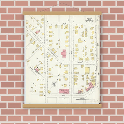 Old map wall art mockup — magnetic wood frame on brick wall — Sanborn Fire Insurance Map from Grove City, Mercer County, Pennsylvania (1906), Sheet #0004