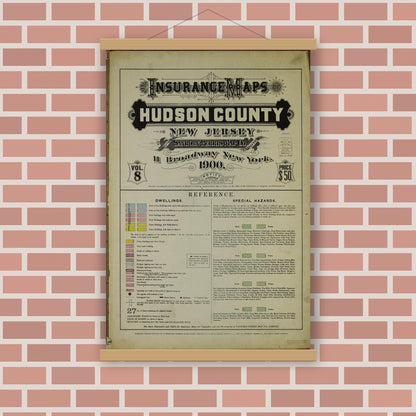 Old map wall art mockup — magnetic wood frame on brick wall — Sanborn Fire Insurance Map from Hudson Co., Hudson County, New Jersey (1900), Sheet #0001