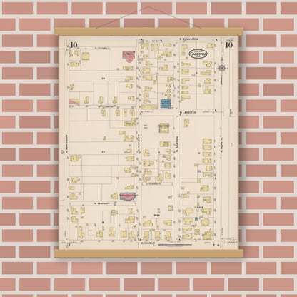 Old map wall art mockup — magnetic wood frame on brick wall — Sanborn Fire Insurance Map from Gainesville, Alachua County, Florida (1922), Sheet #0010