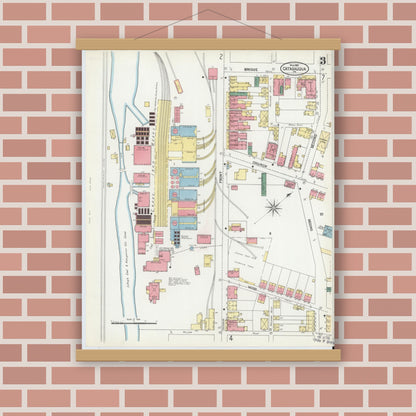 Old map wall art mockup — magnetic wood frame on brick wall — Sanborn Fire Insurance Map from Catasauqua, Lehigh County, Pennsylvania (1902), Sheet #0003