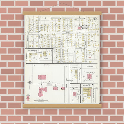 Old map wall art mockup — magnetic wood frame on brick wall — Sanborn Fire Insurance Map from Marshall, Saline County, Missouri (1917), Sheet #0010