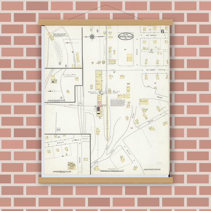 Old map wall art mockup — magnetic wood frame on brick wall — Sanborn Fire Insurance Map from Crystal Falls, Iron County, Michigan (1914), Sheet #0006