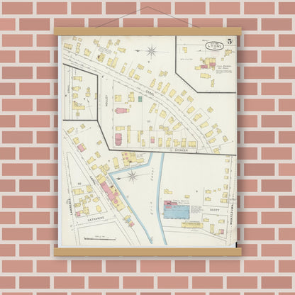 Old map wall art mockup — magnetic wood frame on brick wall — Sanborn Fire Insurance Map from Lyons, Wayne County, New York (1894), Sheet #0005