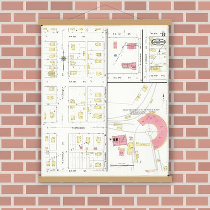 Old map wall art mockup — magnetic wood frame on brick wall — Sanborn Fire Insurance Map from Eagle Grove, Wright County, Iowa (1921), Sheet #0008