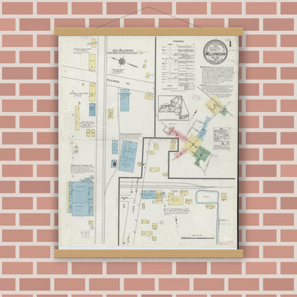 Old map wall art mockup — magnetic wood frame on brick wall — Sanborn Fire Insurance Map from Williamson, Wayne County, New York (1914) - Complete Map Set