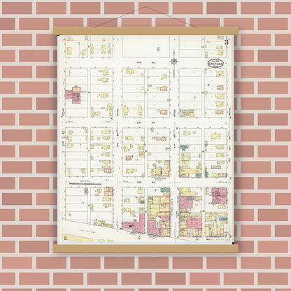 Old map wall art mockup — magnetic wood frame on brick wall — Sanborn Fire Insurance Map from Staples, Todd County, Minnesota (1909), Sheet #0003