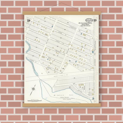 Old map wall art mockup — magnetic wood frame on brick wall — Sanborn Fire Insurance Map from Audubon, Camden County, New Jersey (1924), Sheet #0019