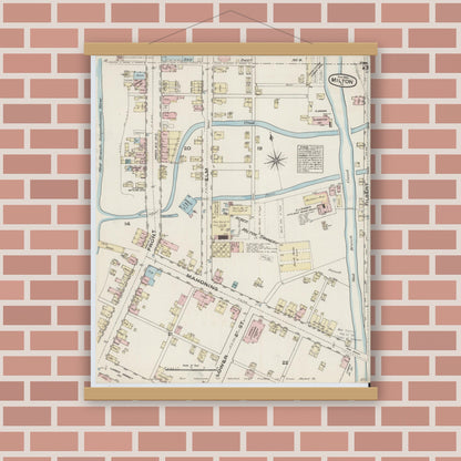Old map wall art mockup — magnetic wood frame on brick wall — Sanborn Fire Insurance Map from Milton, Northumberland County, Pennsylvania (1884), Sheet #0005