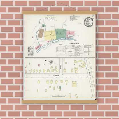 Old map wall art mockup — magnetic wood frame on brick wall — Sanborn Fire Insurance Map from Delhi, Delaware County, New York (1891) - Complete Map Set