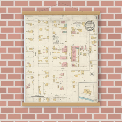 Old map wall art mockup — magnetic wood frame on brick wall — Sanborn Fire Insurance Map from Grand View, Spencer County, Indiana (1898) - Complete Map Set