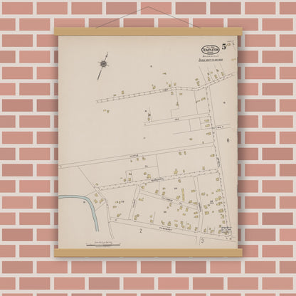 Old map wall art mockup — magnetic wood frame on brick wall — Sanborn Fire Insurance Map from Templeton, Worcester County, Massachusetts (1922), Sheet #0005