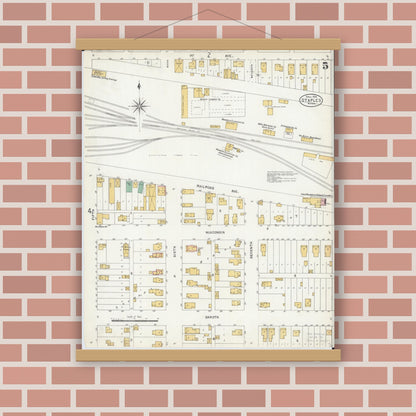 Old map wall art mockup — magnetic wood frame on brick wall — Sanborn Fire Insurance Map from Staples, Todd County, Minnesota (1904), Sheet #0005