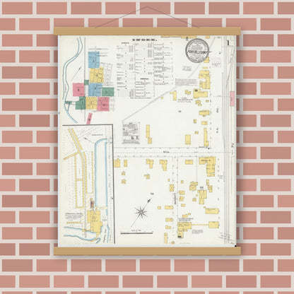 Old map wall art mockup — magnetic wood frame on brick wall — Sanborn Fire Insurance Map from Port Allegany, McKean County, Pennsylvania (1903) - Complete Map Set
