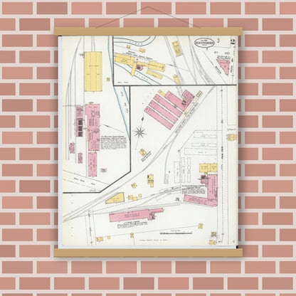 Old map wall art mockup — magnetic wood frame on brick wall — Sanborn Fire Insurance Map from Benton Harbor, Berrien County, Michigan (1900), Sheet #0002