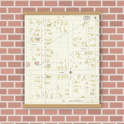 Old map wall art mockup — magnetic wood frame on brick wall — Sanborn Fire Insurance Map from Hudson, St. Croix County, Wisconsin (1912), Sheet #0008