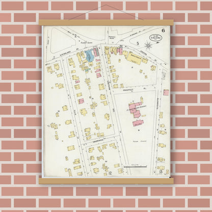 Old map wall art mockup — magnetic wood frame on brick wall — Sanborn Fire Insurance Map from Sing Sing, Westchester County, New York (1897), Sheet #0006