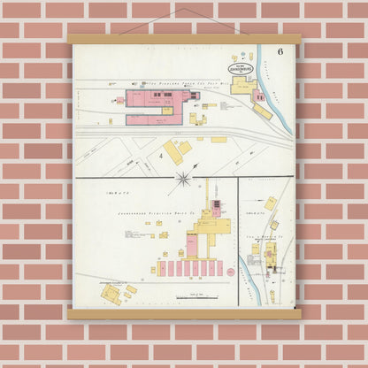 Old map wall art mockup — magnetic wood frame on brick wall — Sanborn Fire Insurance Map from Johnsonburg, Elk County, Pennsylvania (1904), Sheet #0006