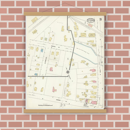 Old map wall art mockup — magnetic wood frame on brick wall — Sanborn Fire Insurance Map from Pittsford, Monroe County, New York (1912), Sheet #0003