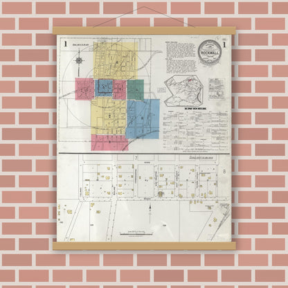 Old map wall art mockup — magnetic wood frame on brick wall — Sanborn Fire Insurance Map from Rockwall, Rockwall County, Texas (1923) - Complete Map Set